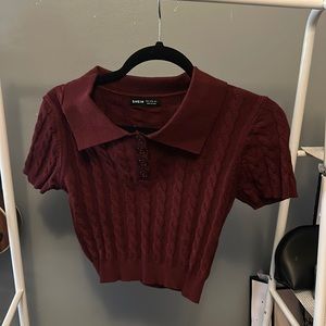 Shein dark red collared shirt